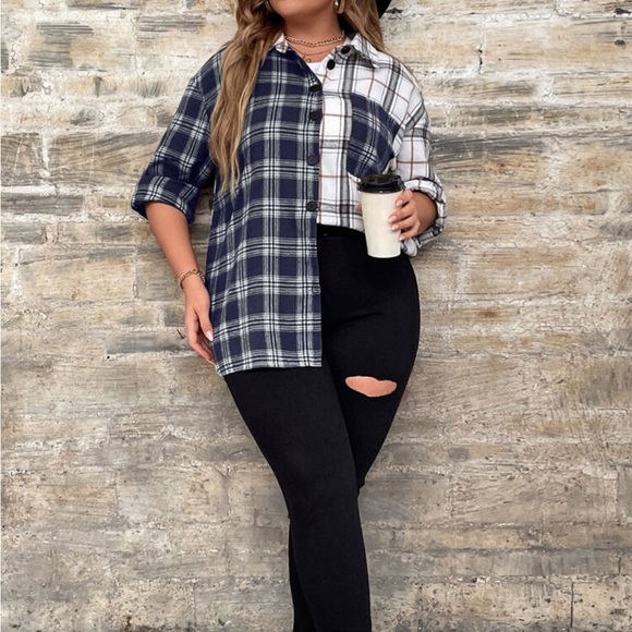 Classic Elegant Plus Size Plaid Button Down Shirt Top Blouse - Picture 14 of 16